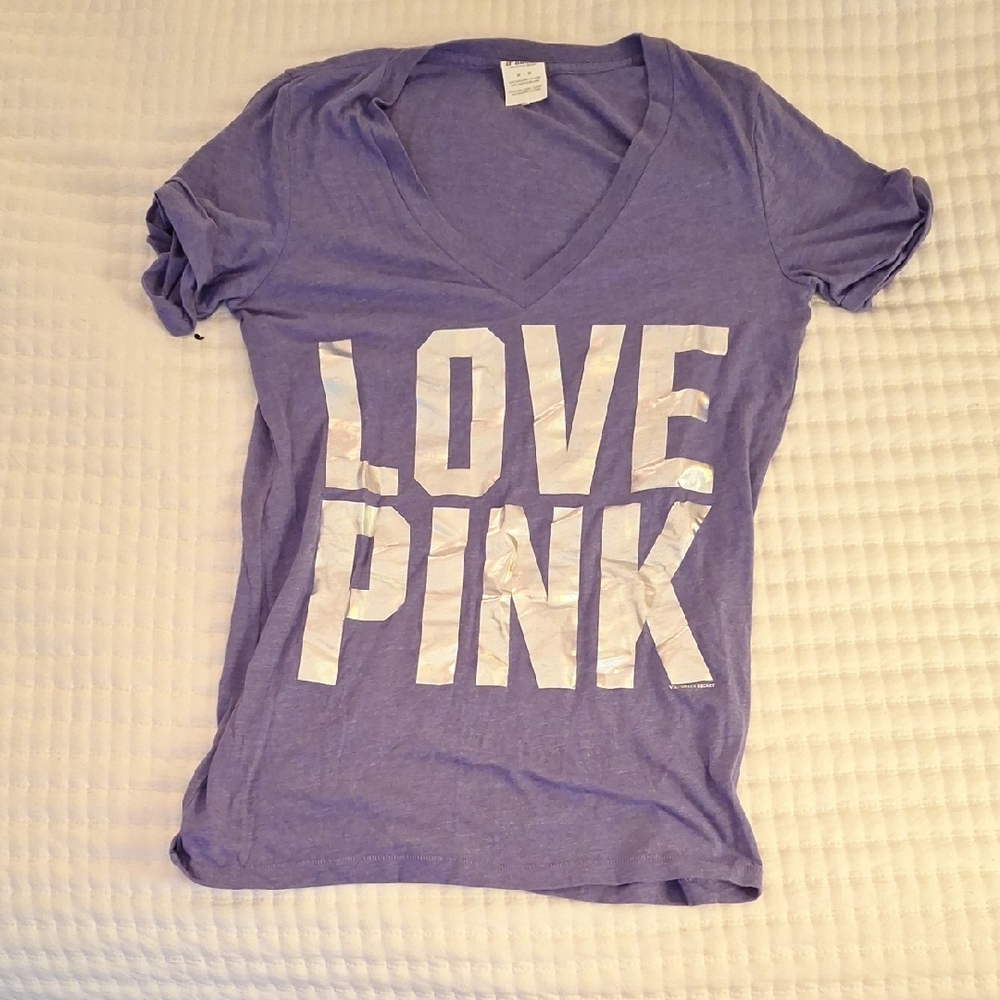 PINK Victoria's Secret Purple and White Short Sleeve Tee